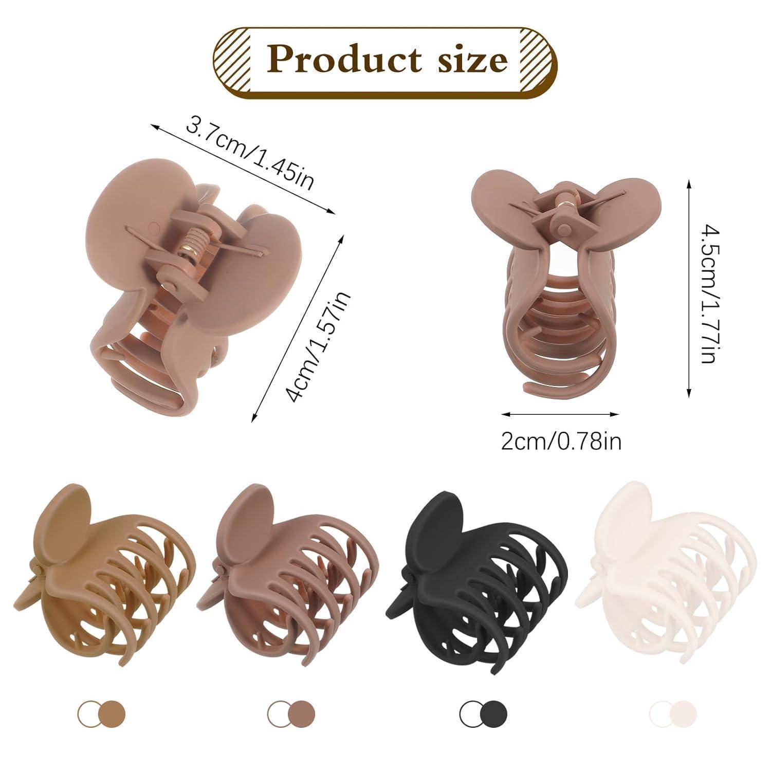 Produktgröße: Haarspangen in verschiedenen Farbtönen: beige, braun, schwarz und creme. Größen von 4-4,5 cm.