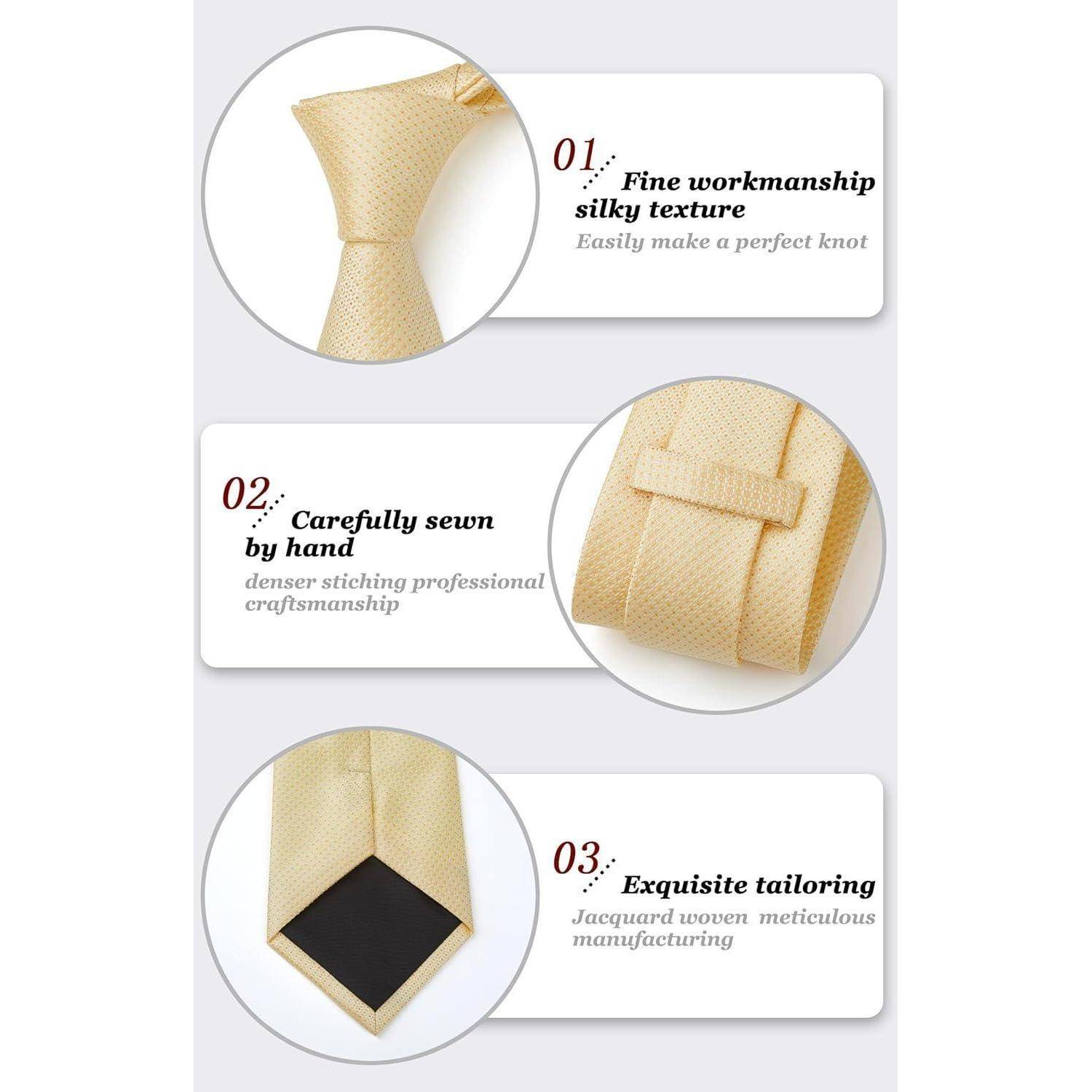 Krawatten Set Herren Hochzeit Einstecktuch Kariert Beige