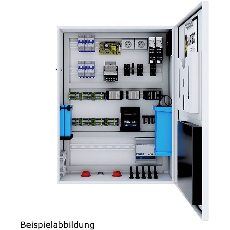 Schaltschrank SBT-Solar für den Solarbetrieb, Schaltschrankbestückung gemäß den VDE- & DIN-Normen:Mit Hauptschalter, Lü