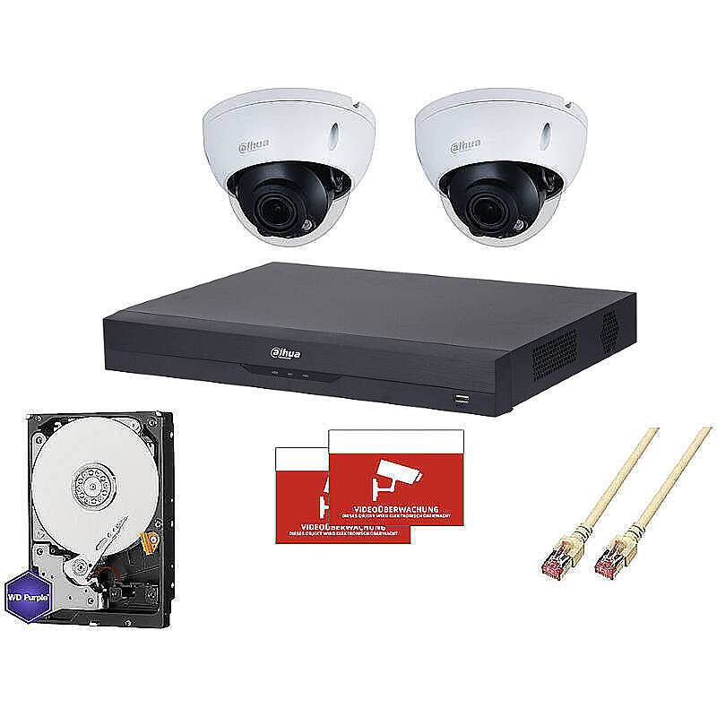 Dahua Set IP 2x Dome 4MPx PoE + 8-CH NVR, Set-Inhalt:2x Aufkleber, NVR Rekorder, 4 TB Festplatte, 2x Dome Kamera, 2x 30