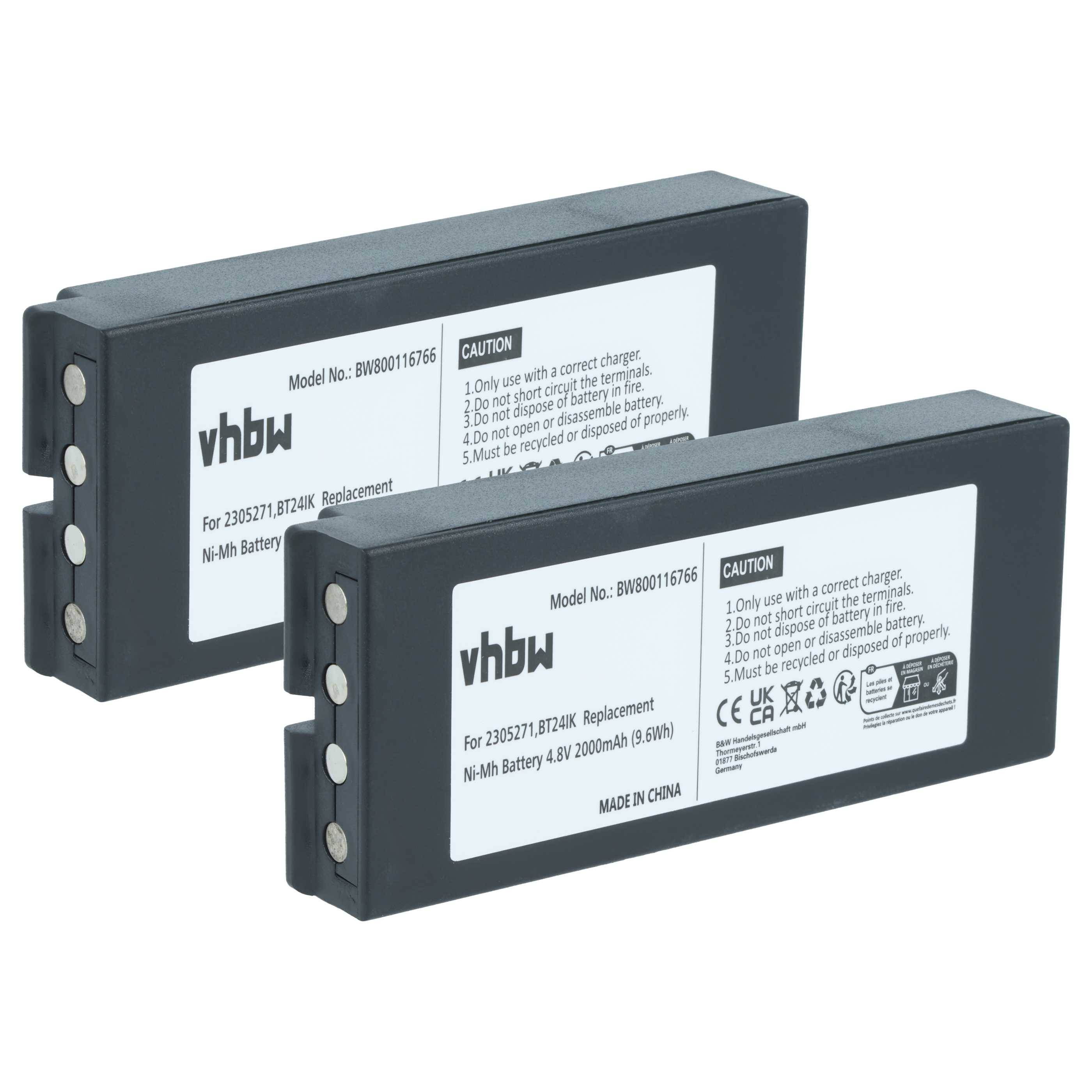 vhbw 2x Akku kompatibel mit Danfoss IK3, IK4, T70/4, T70/8, T70/3 Industrie-Funkfernsteuerung Fernbedienung (2000 mAh, 4,8 V, NiMH) - Schwarz