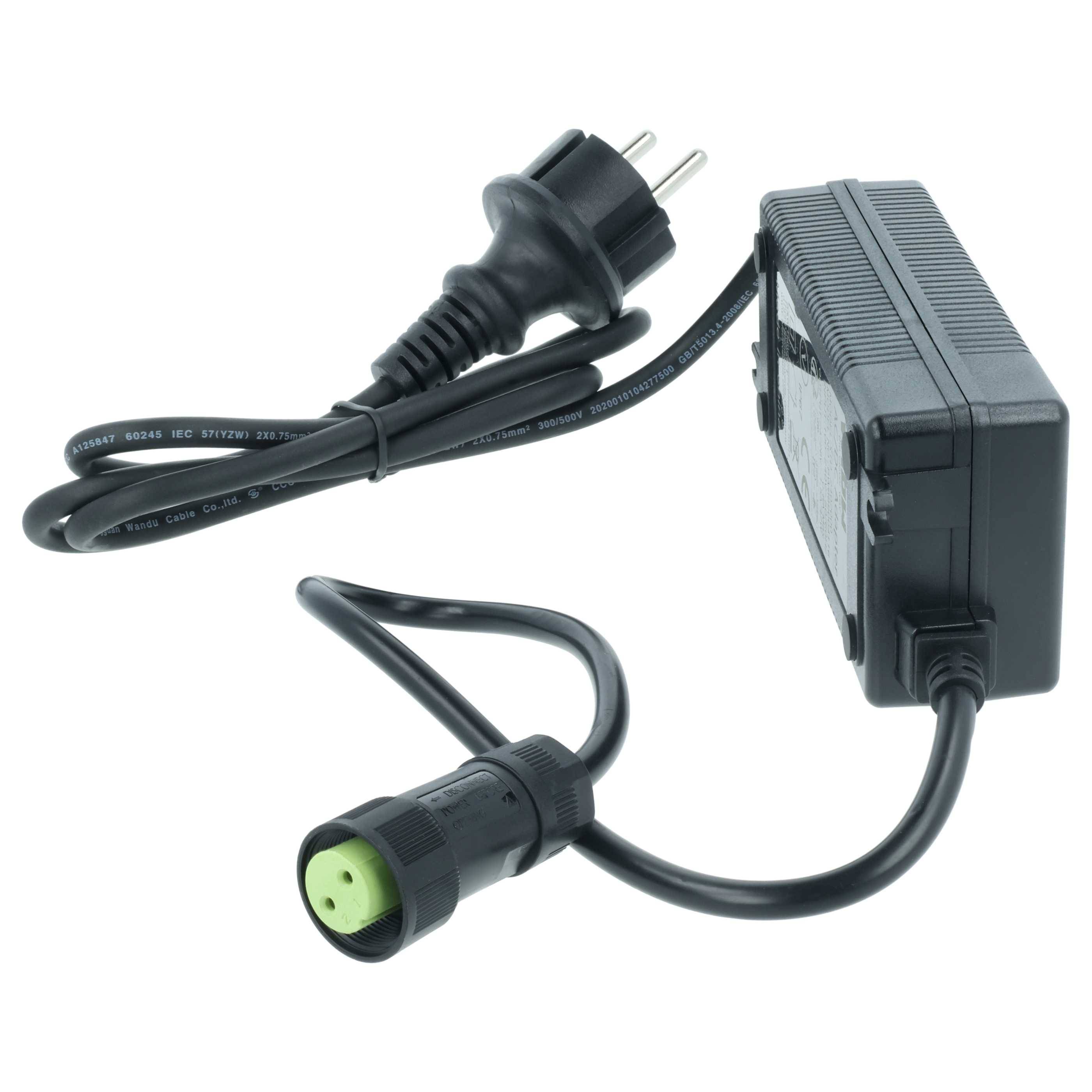 Ein schwarzer elektrischer Adapter mit europäischem Stecker und einem zylindrischen Anschluss, der zum Stromversorgen elektronischer Geräte verwendet wird.