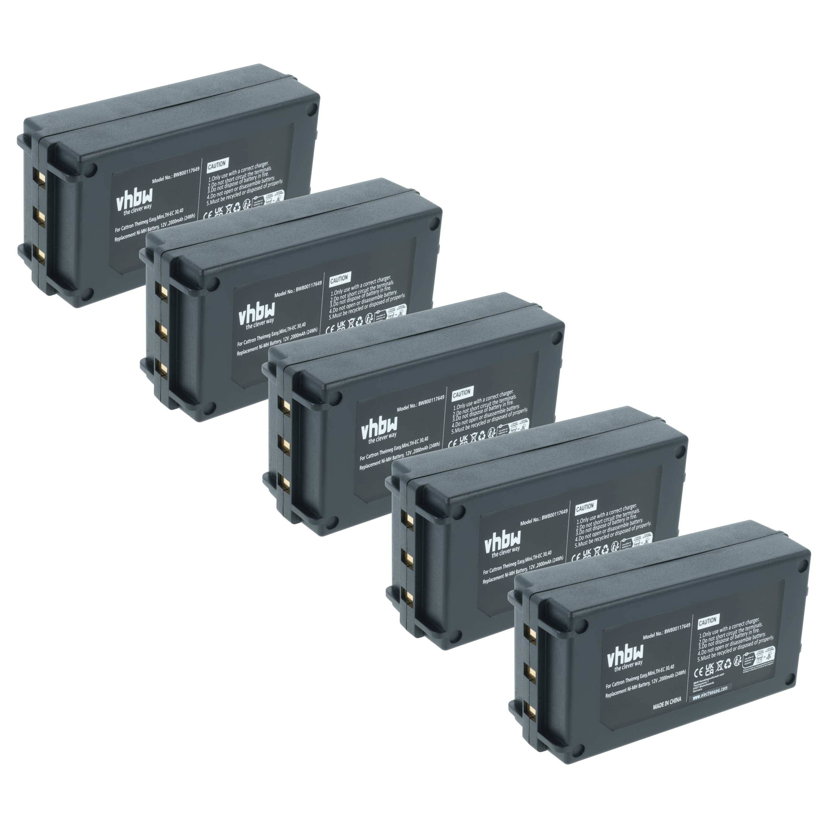 vhbw 5x Akku kompatibel mit Cattron-Theimeg TH-EC 40, TH-EC 30 Industrie-Funkfernsteuerung Fernbedienung (2000 mAh, 12 V, NiMH) - Schwarz