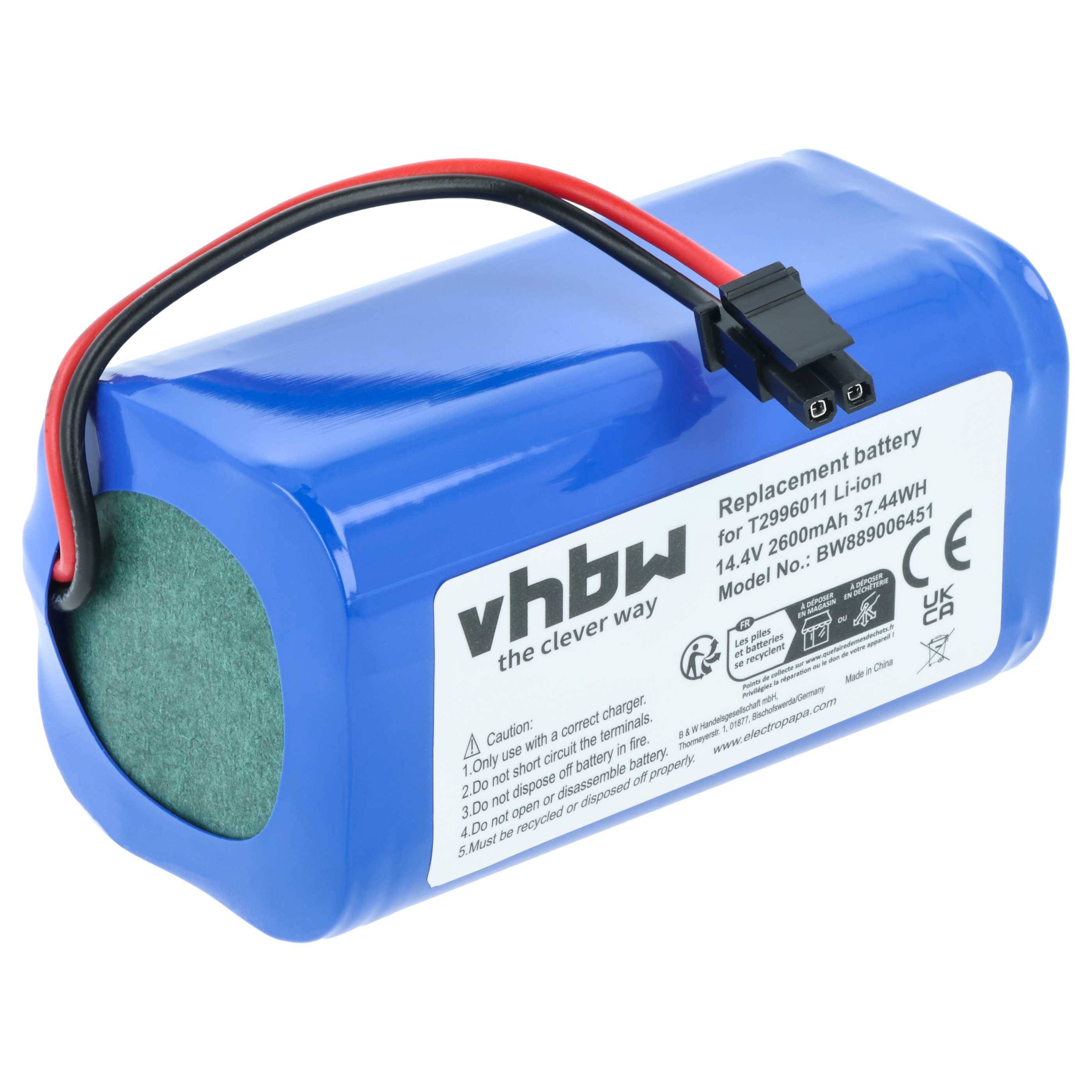 Eine blaue Lithium-Ionen-Ersatzbatterie für elektronische Geräte, gekennzeichnet mit 'vhbw' und mit Spezifikationen und Sicherheitssymbolen auf dem Etikett.