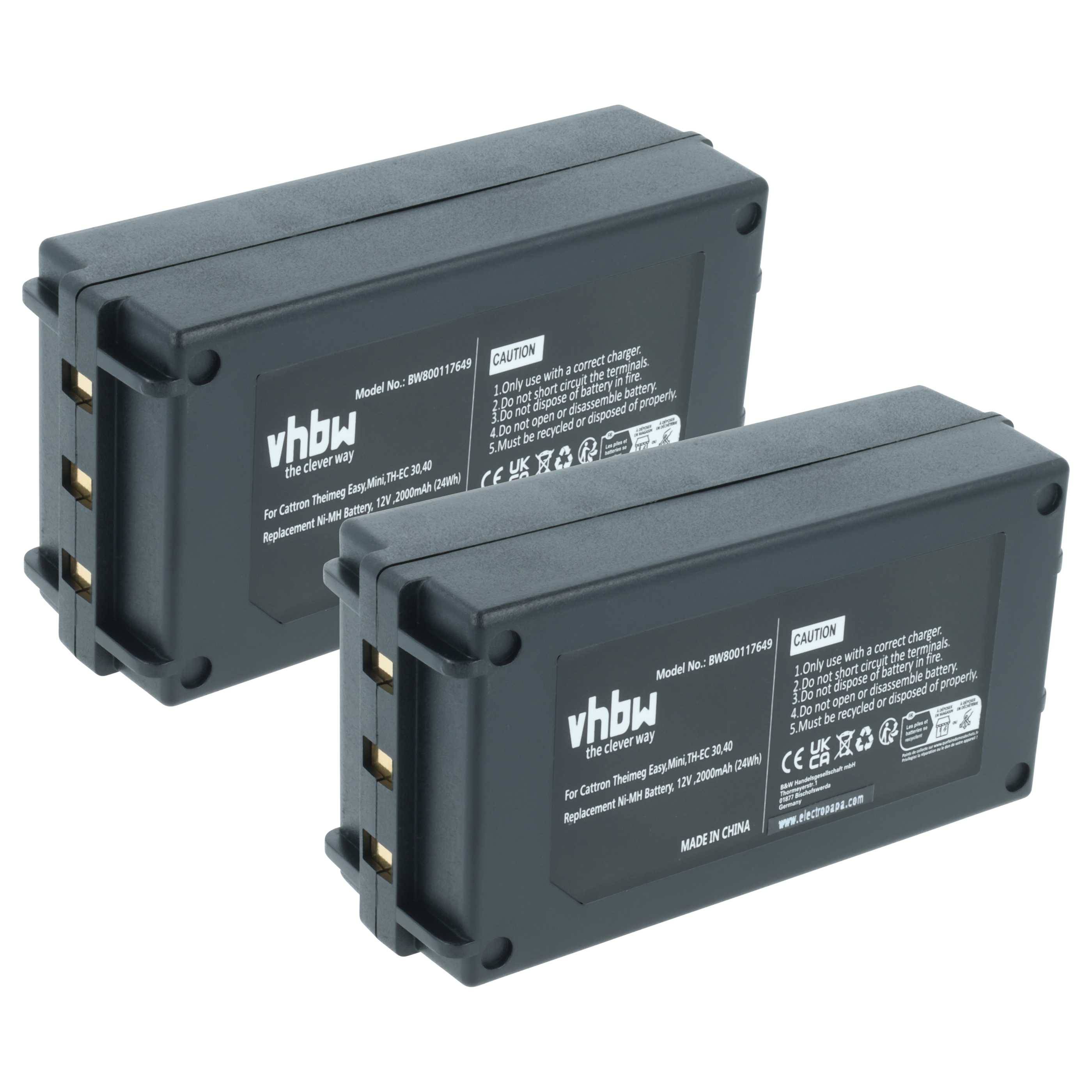 vhbw 2x Akku kompatibel mit Cattron-Theimeg TH-EC 40, TH-EC 30 Industrie-Funkfernsteuerung Fernbedienung (2000 mAh, 12 V, NiMH) - Schwarz