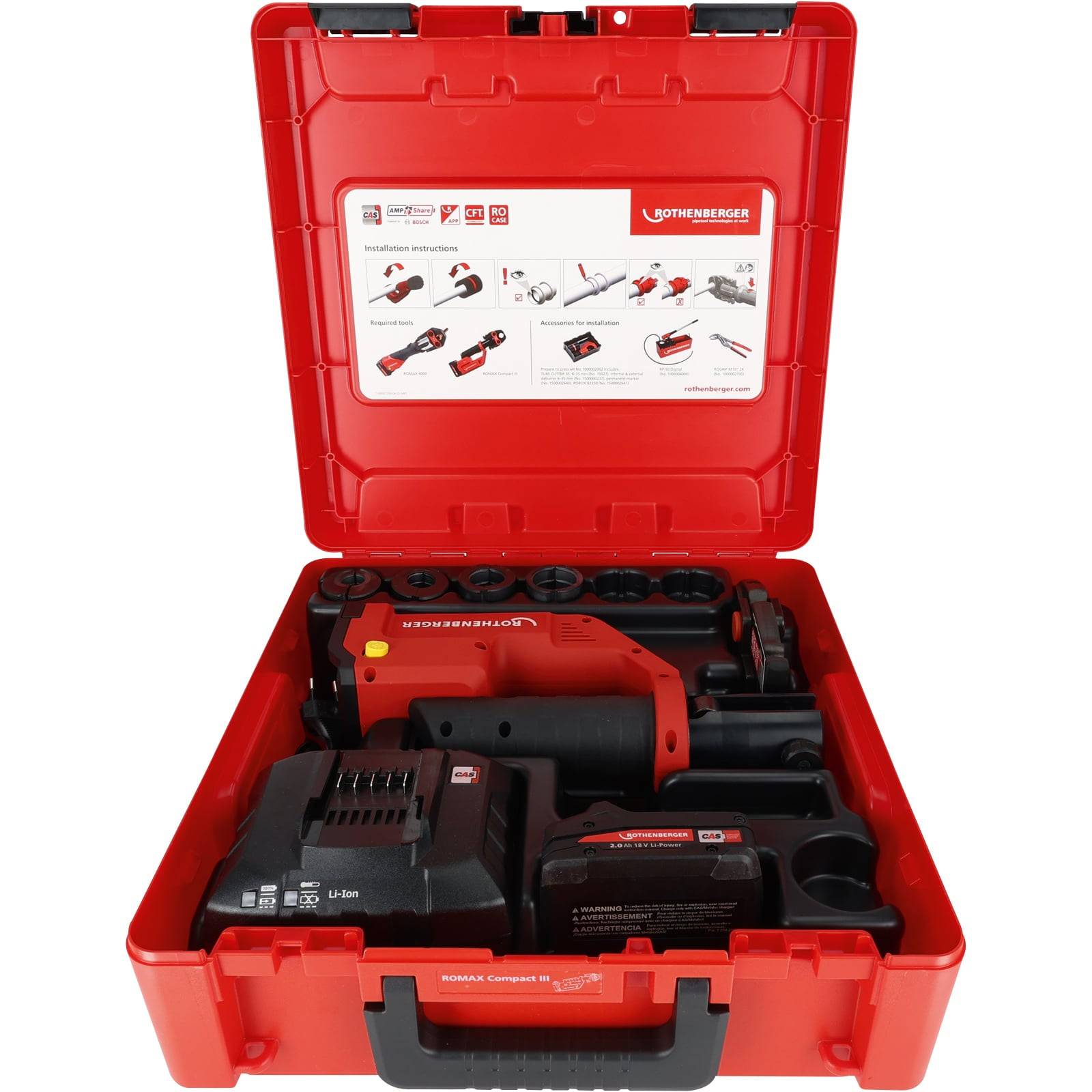 ROTHENBERGER ROMAX COMPACT III Akku-Pressmaschine WE-Set U16-20-25-32, 2Ah, EU, CAS - 1000004427