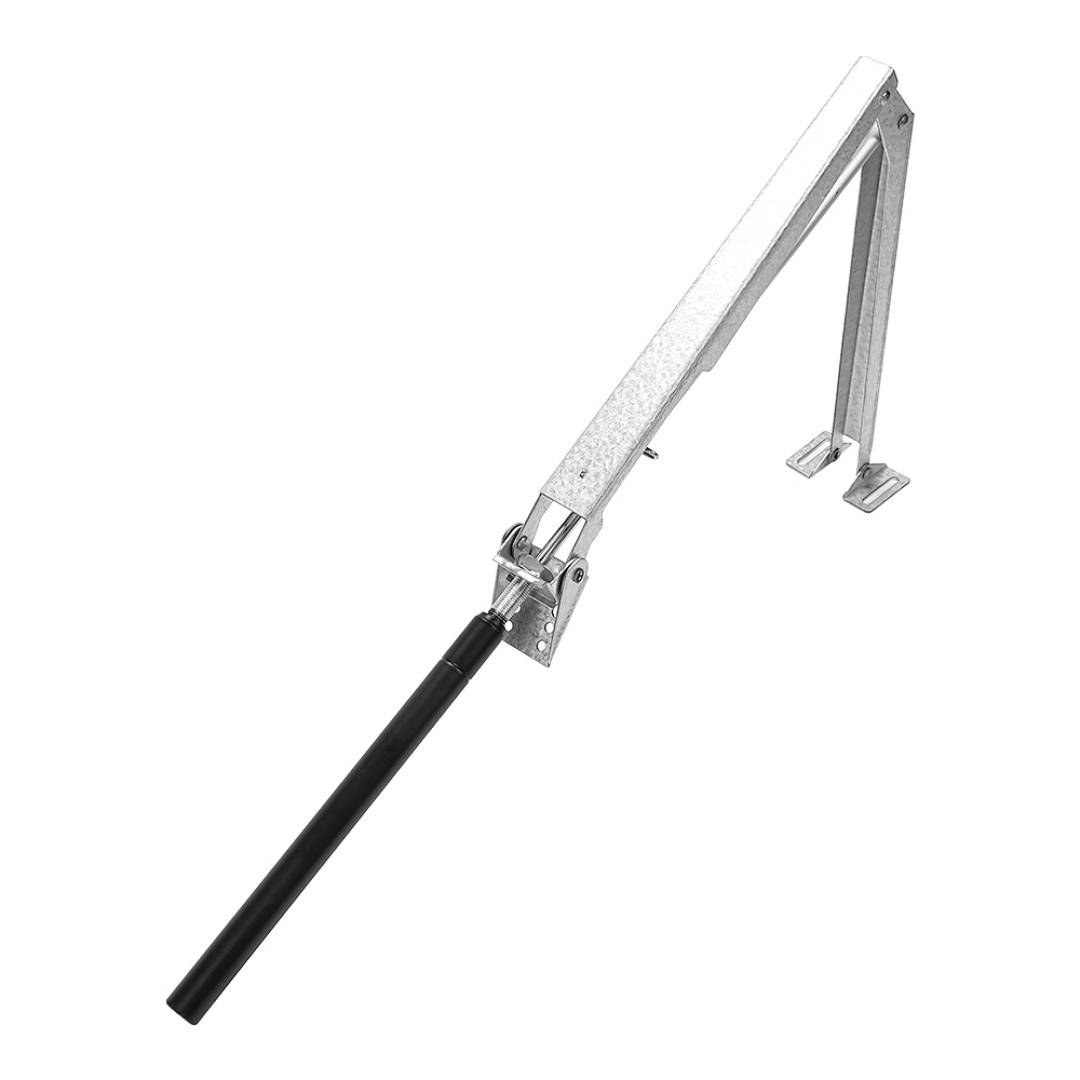 Metallhebel-Armhalterung mit schwarzem Griff, verwendet für Stütz- oder mechanische Kraftübertragungsanwendungen. Wirkt industriell und robust.