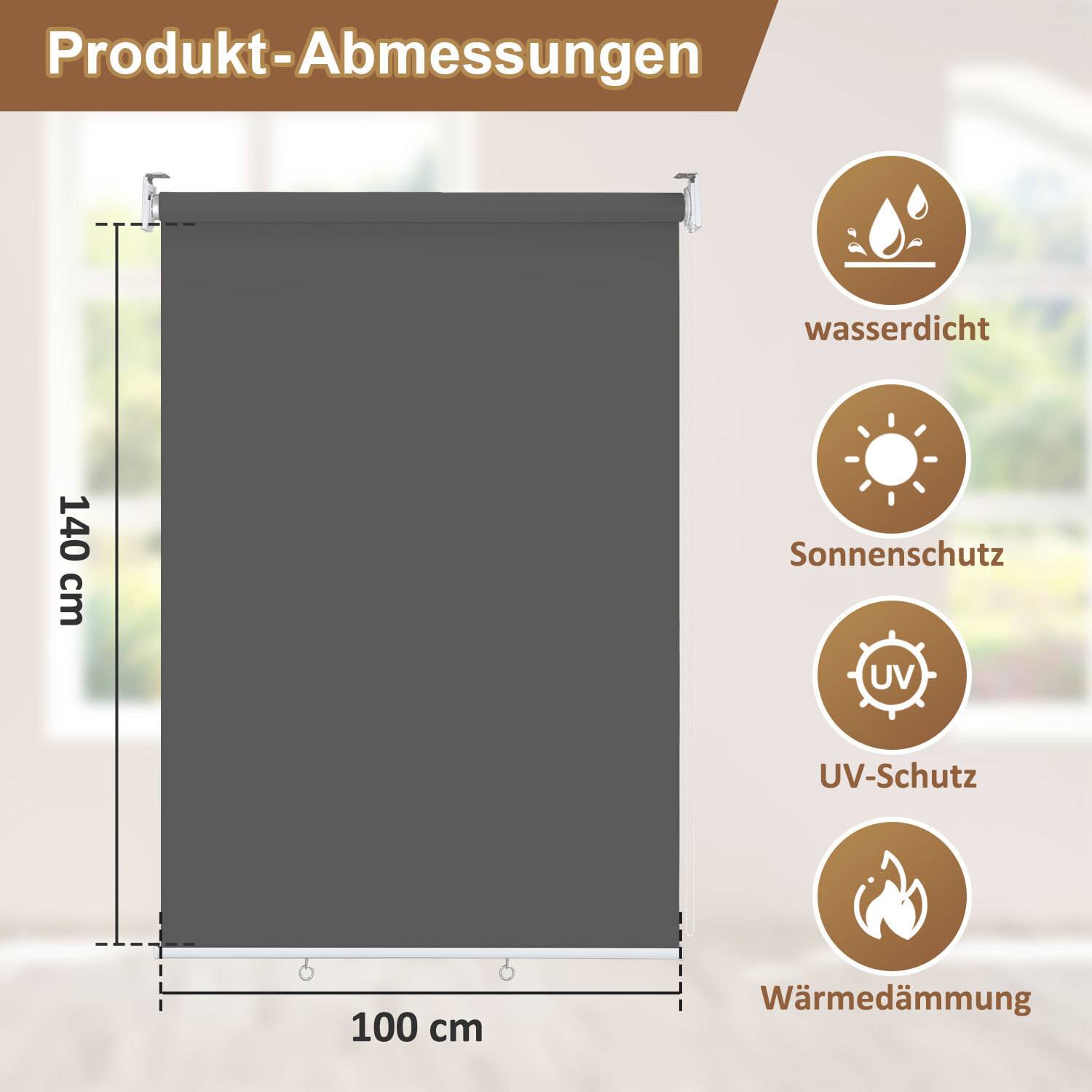 Senkrechtmarkise Anthrazit 100 x 140cm Vertikalmarkise für Terrasse Balkon Seitenrollo Sichtschutz Sonnenschutz UV-Beständig