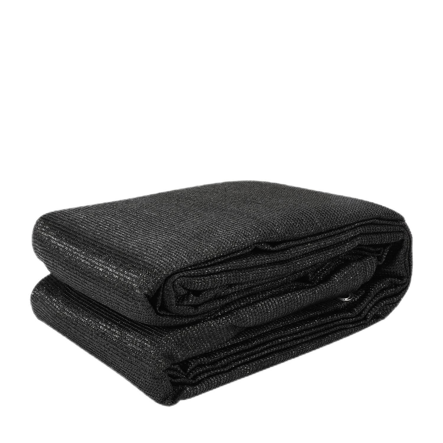 Ein gefaltetes schwarzes Schattengewebe mit strukturierter Oberfläche, das zum Blockieren von Sonnenlicht und Bereitstellen von UV-Schutz in Außenbereichen entwickelt wurde.