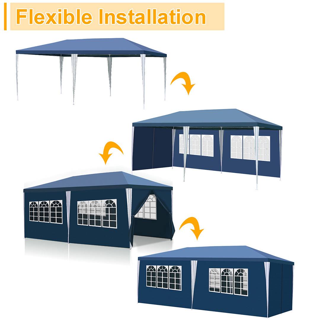 3 x 6 m Garten Pavillon mit 5 Seitenteilen tragbares wasserdichtes Zelt Partyzelt, blau