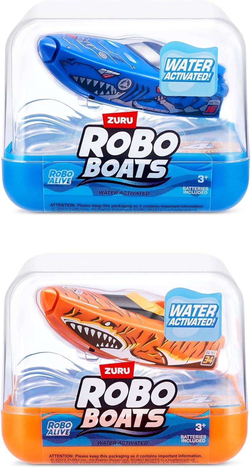 Zuru Robo Boats Spielzeugverpackung mit einem wasseraktivierten Boot. Geeignet für Kinder ab 3 Jahren, Batterien inklusive.