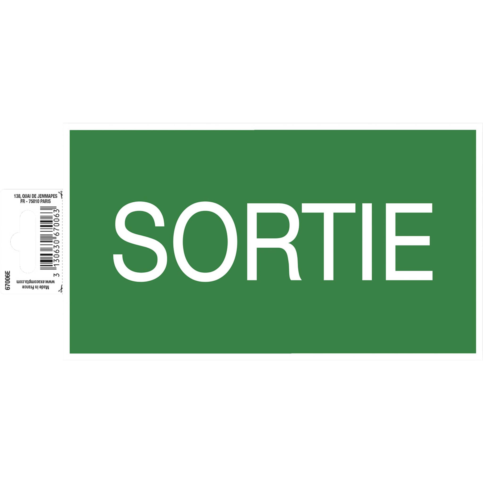 Ausgang-Schild in Französisch, das 'SORTIE' in weißen Buchstaben auf grünem Hintergrund zeigt.