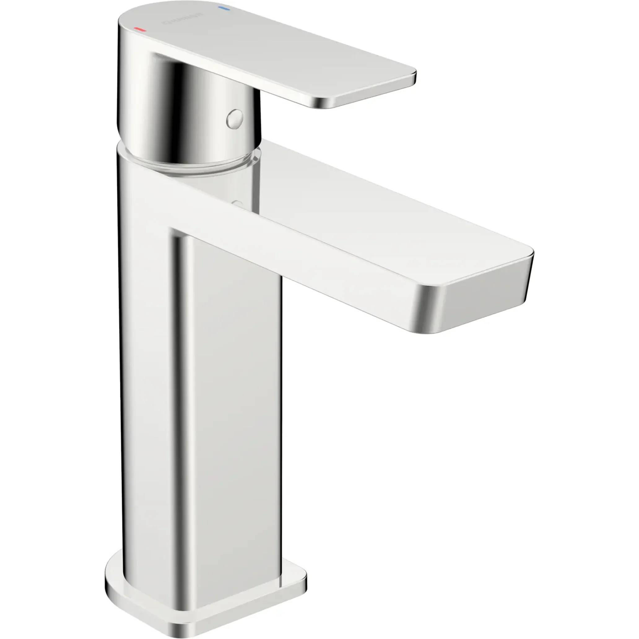 Chrome-Einhebel-Badezimmer-Waschtischarmatur auf weißem Hintergrund.