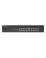 Ein Netzwerk-Switch mit acht Ethernet-Anschlüssen, der zum Verwalten von Datenverkehr in einer Netzwerkumgebung verwendet wird.