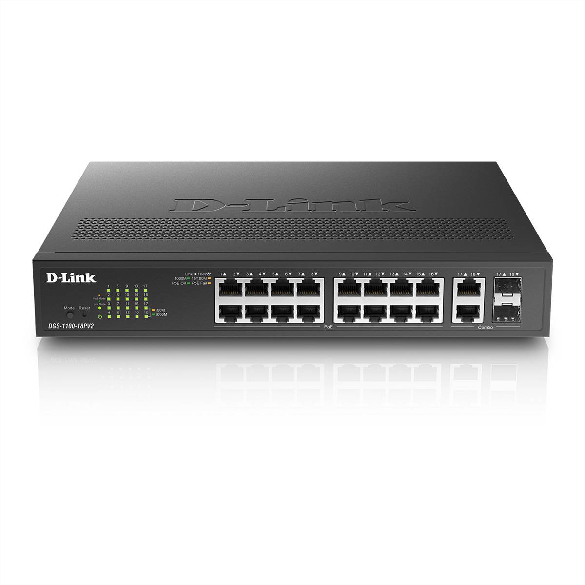 D-Link DGS-1100-18PV2 18Port PoE+ Switch Gigabit Smart Managed, 130 Watt