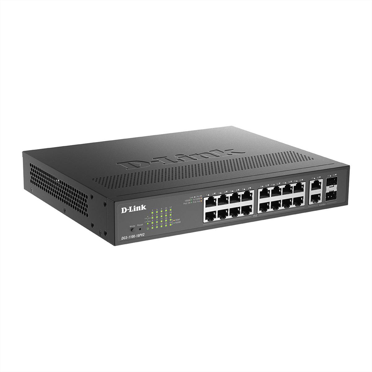 D-Link DGS-1100-18PV2 18Port PoE+ Switch Gigabit Smart Managed, 130 Watt
