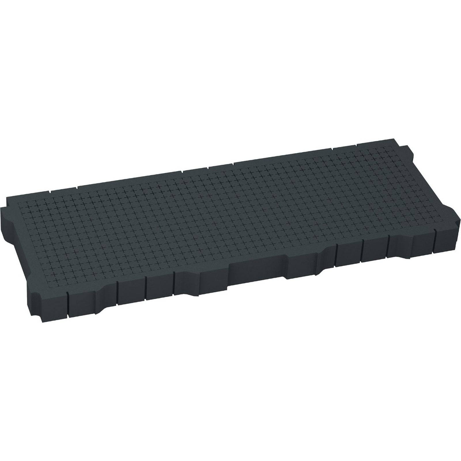 Rechteckige schwarze Gummi-Bodenfliese mit Gittermuster, entwickelt für Sicherheit und Komfort in industriellen oder gewerblichen Umgebungen.