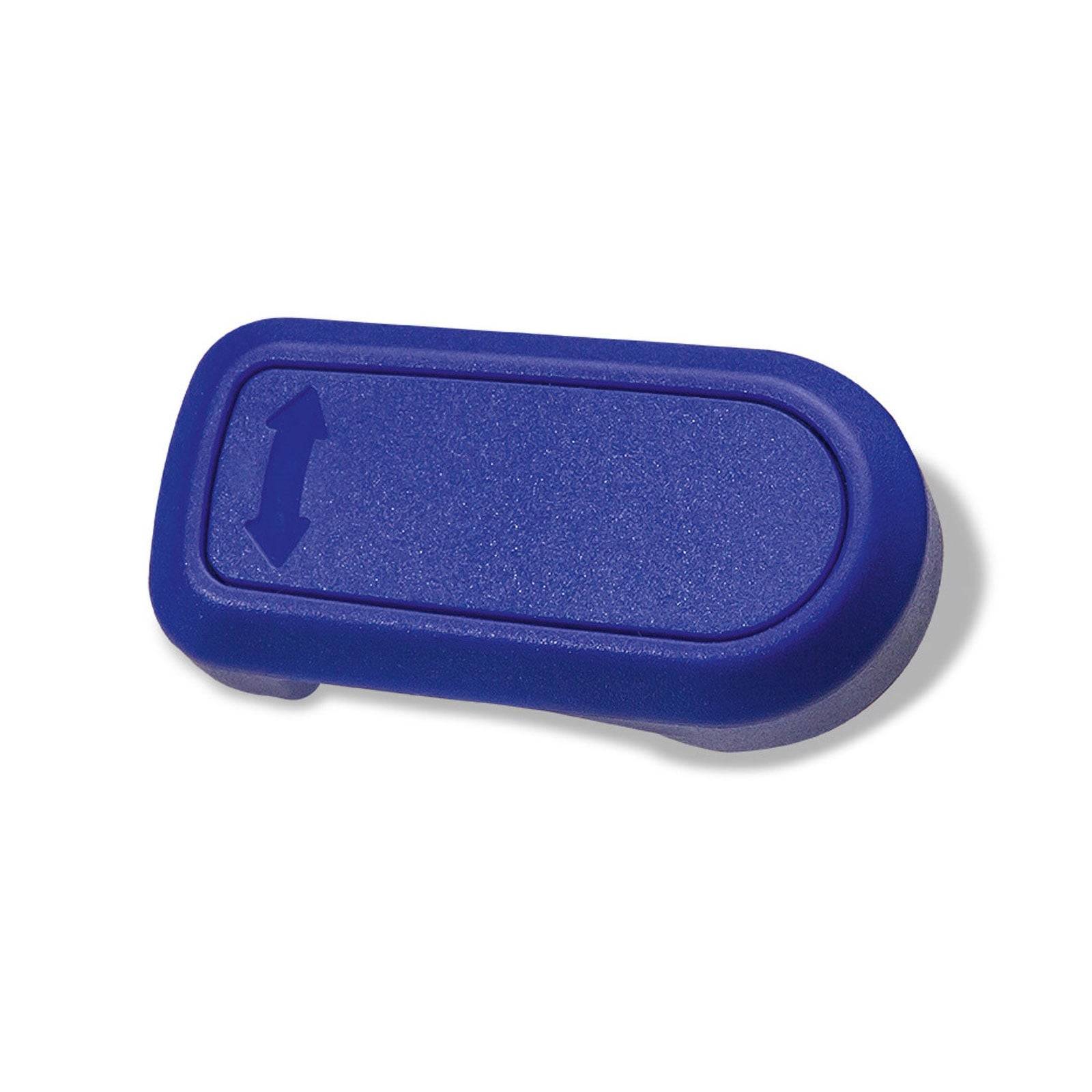 Ein blauer ovaler Radiergummi mit einem Doppelpfeilsymbol auf der Oberseite, der eine duale Richtung oder Verwendung andeutet.