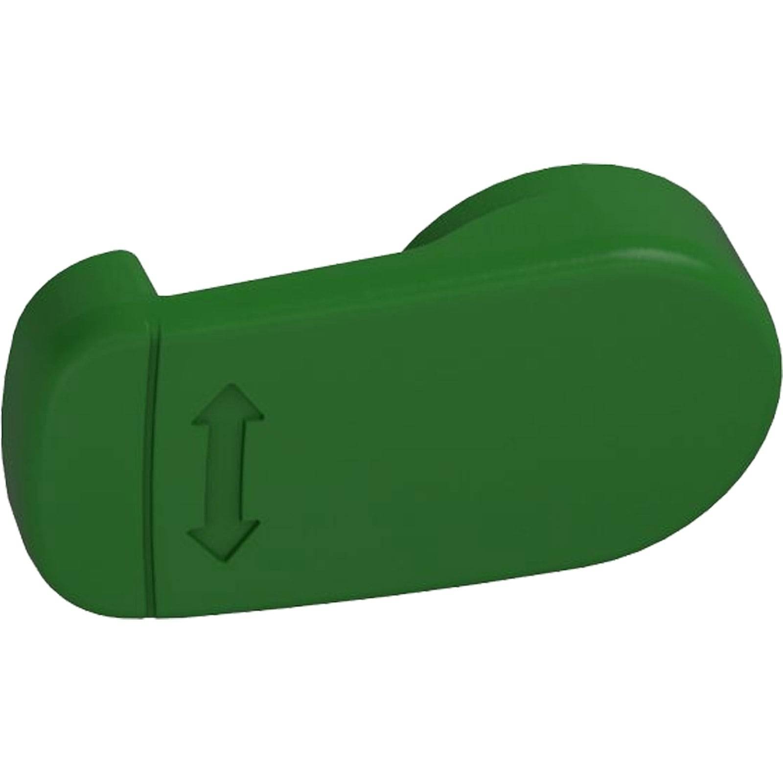 Ein grüner, rechteckiger Hebel mit einem Pfeilsymbol, das eine Auf- und Abwärtsbewegung anzeigt.