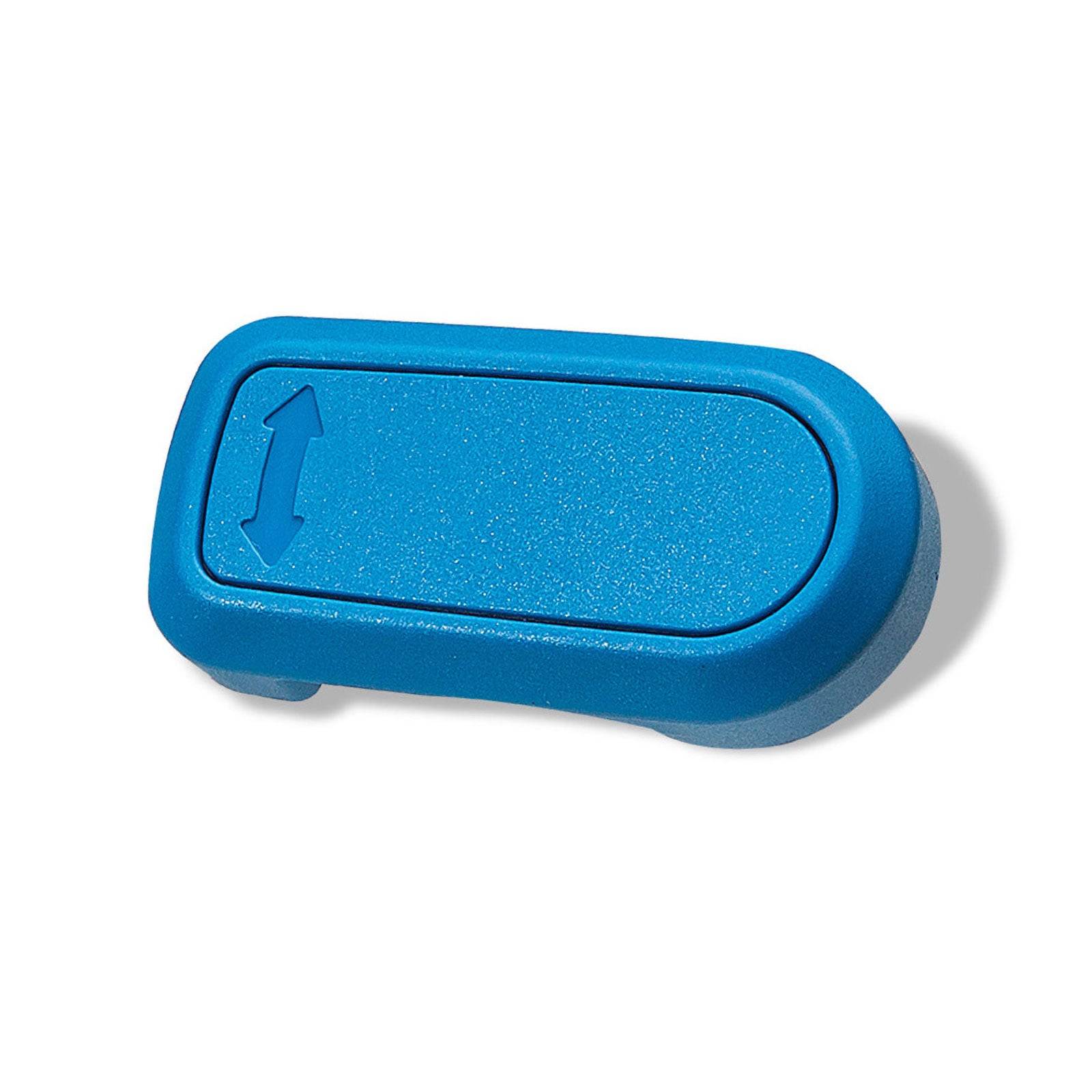 Eine blaue, ovale Taste mit einem Doppelpfeil-Symbol, das Verstellbarkeit oder Bewegung in zwei Richtungen anzeigt.