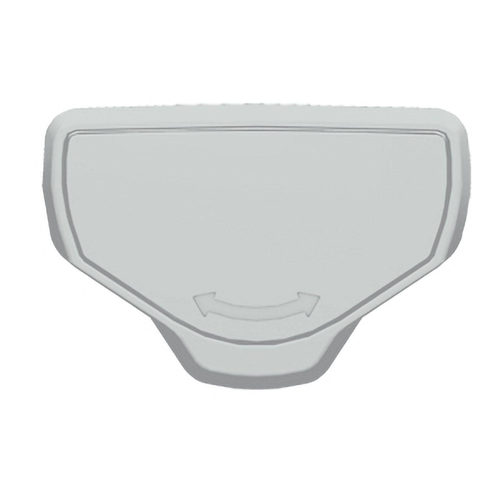 Eine graue, trapezförmige Gestalt mit einem gekrümmten, doppelköpfigen Pfeil, der nach links und rechts zeigt, deutet auf eine Rotationsbewegung oder Richtungsänderung hin.