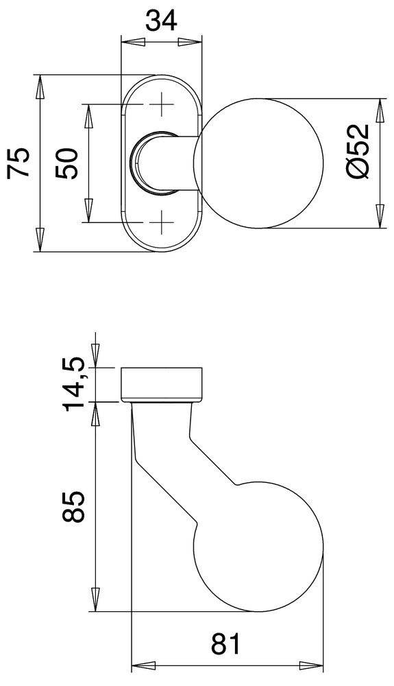 Technische Zeichnung eines Ventils mit Abmessungen: 75 mm Breite, 50 mm Höhe und 85 mm Tiefe.