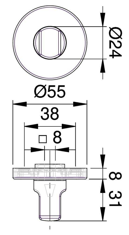 Silberne Türklinken mit rundem Schlüsselloch und passendem kreisförmigem Daumendrehschloss, dargestellt vor einem schlichten weißen Hintergrund.