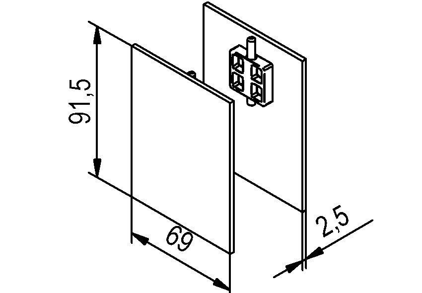 Abmessungen einer rechteckigen Platte mit Wandhalterung: Höhe 91,5 cm, Breite 69 cm, Tiefe 2,5 cm, mit Halterungsbefestigung.
