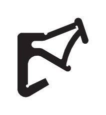 Ein abstraktes schwarzes Symbol, das ein stilisiertes Sessel- oder Sitzmöbeldesign darstellt.