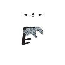 Querschnittdiagramm einer Fensterrahmen-Dichtung mit einer Messbeschriftung, die eine Breite von 8 Einheiten angibt.