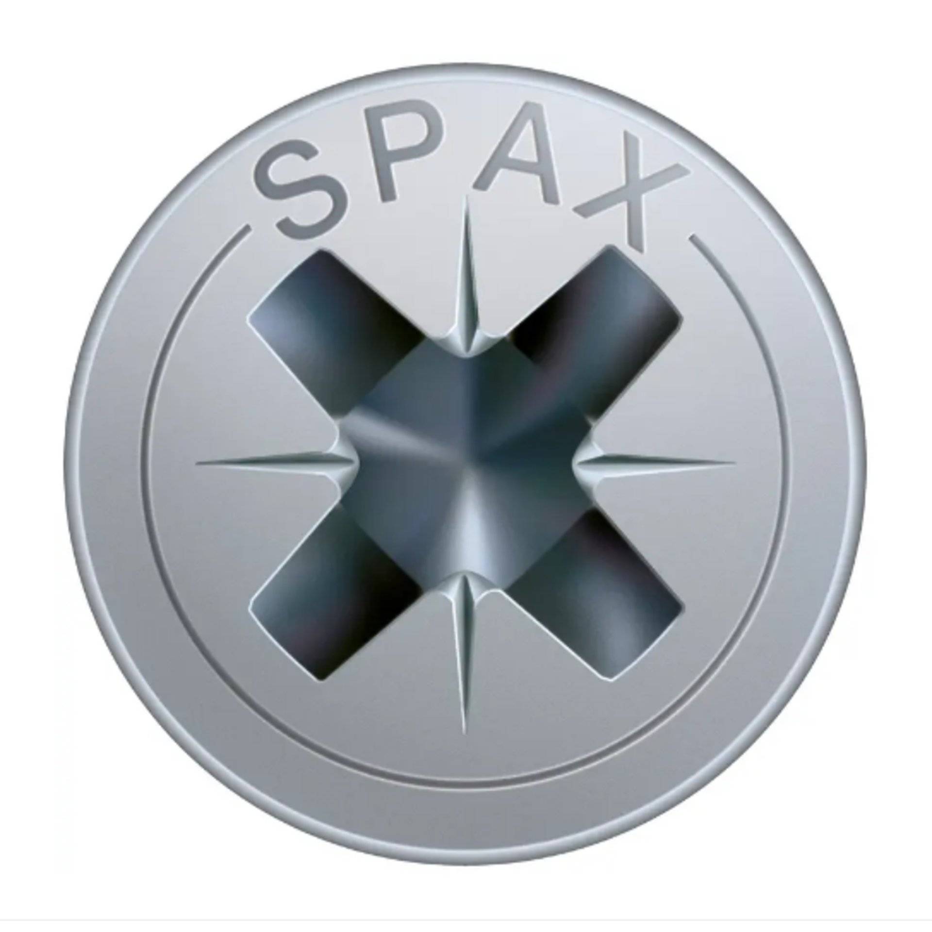 Ein metallischer Knopf mit dem Text „SPAX