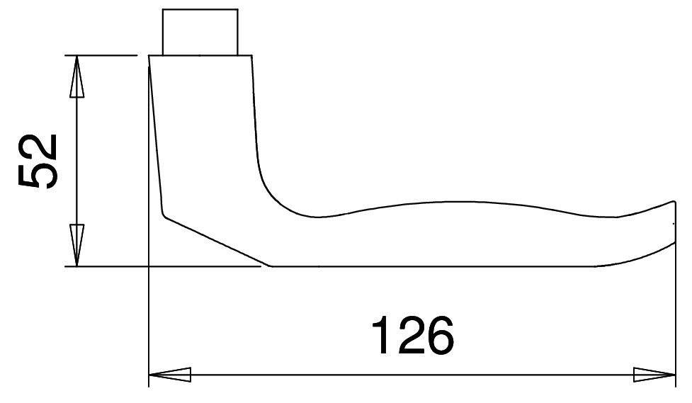 Diagramm, das eine Profilansicht eines Werkzeugs mit Abmessungen zeigt, die an der Basis als 