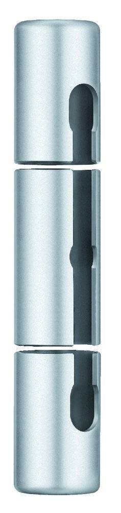 Ein metallisches zylindrisches Objekt mit einer vertikalen Nut in der Mitte, möglicherweise ein Werkzeug oder eine Komponente mit industrieller Verwendung.