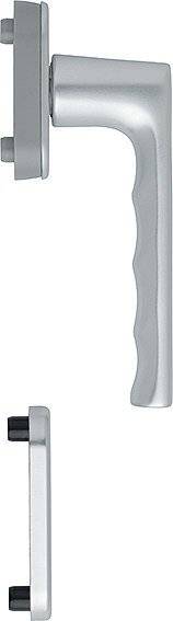 Eine Nahaufnahme eines metallischen, geschwungenen Griffs auf hellem Hintergrund.