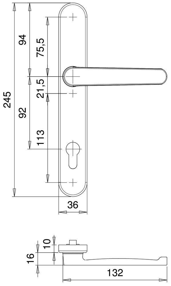 edi Alu-Rahmen-Drücker-GarniturSerie Kronos, 8mm VKT, 92 PZ1200/R9/035 F01