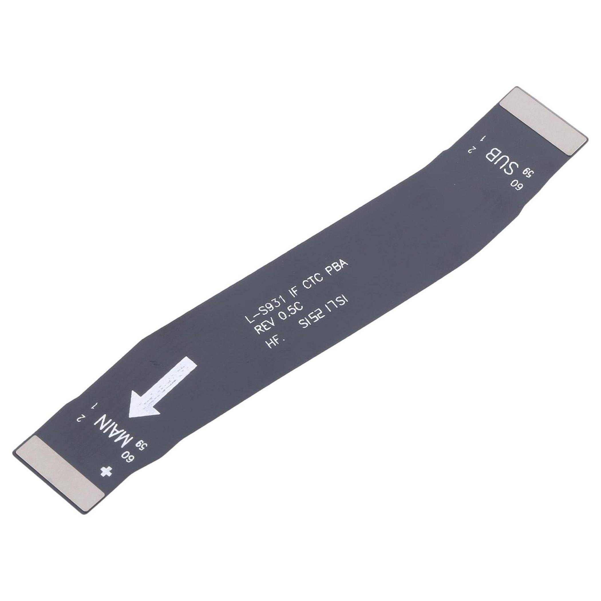 Flaches schwarzes Kabel mit Anschlüssen an beiden Enden, gekennzeichnet mit L-5031F CTC PBA.