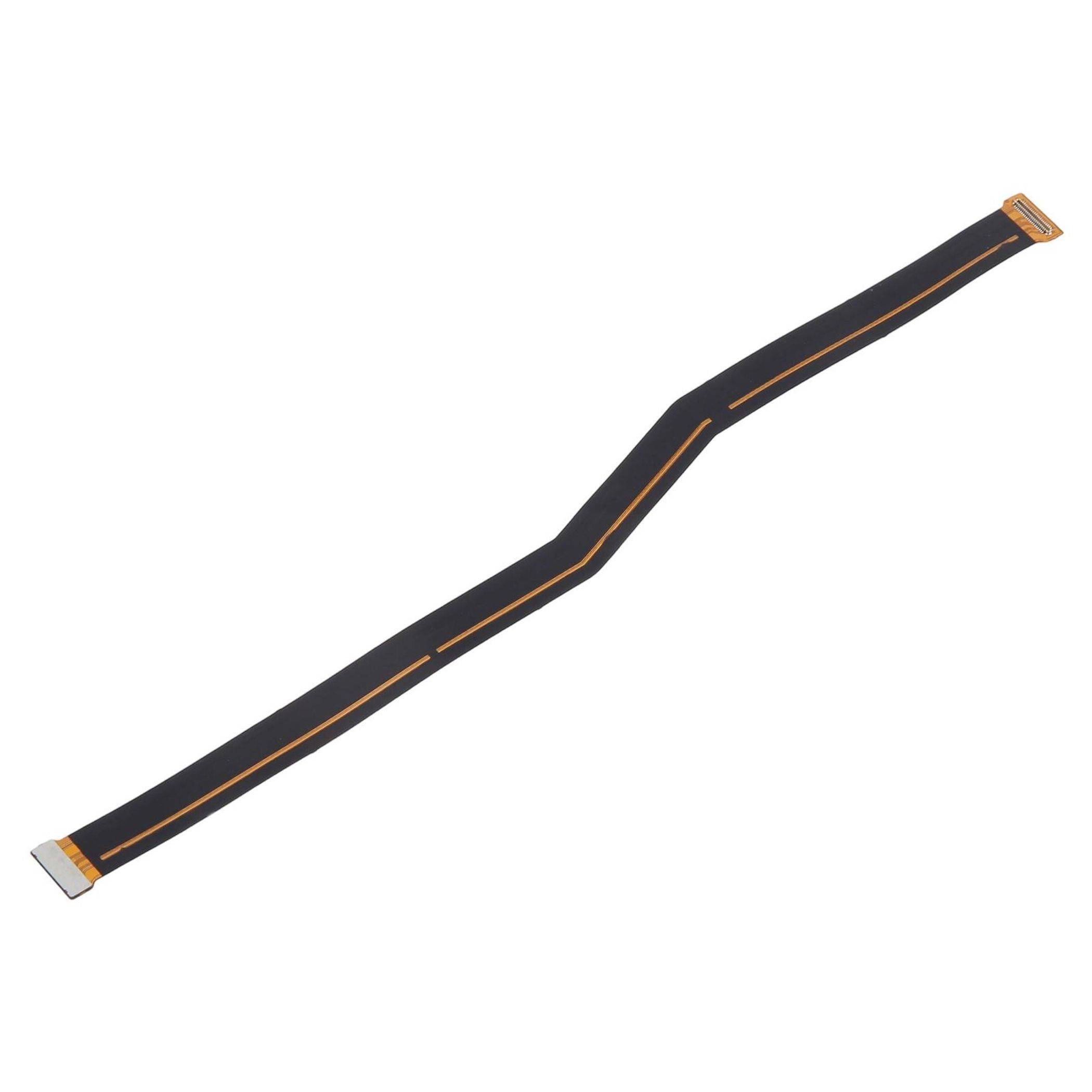 Ein flaches, schwarzes elektronisches Flachbandkabel mit orangefarbenen Kanten und Anschlüssen an beiden Enden, das wahrscheinlich für interne Verbindungen in Geräten verwendet wird.