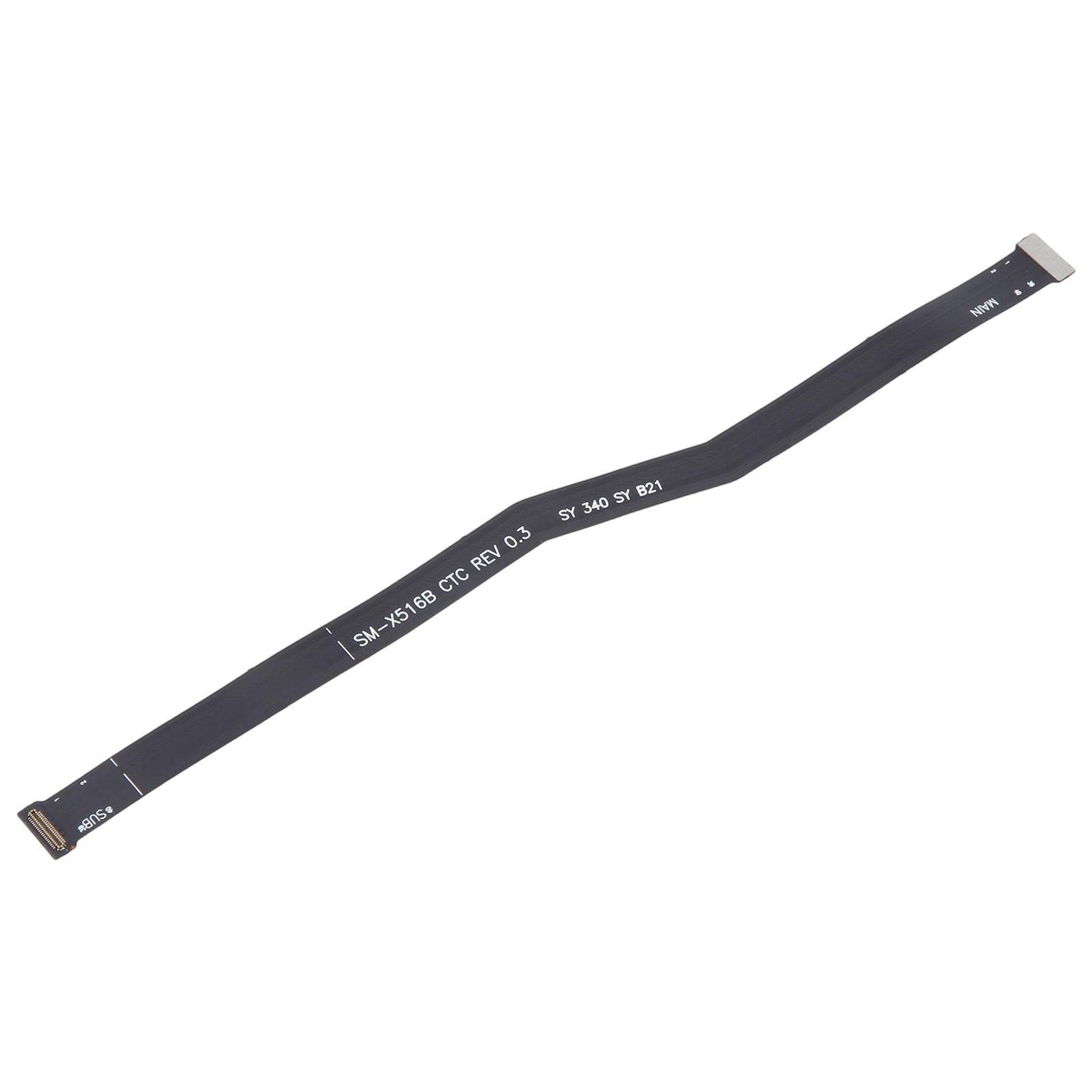 Ein schwarzes flexibles flaches Kabel mit der Beschriftung SLK-1515B CTC REV 0.3 SF 340 SF 821, verwendet zum Verbinden von elektronischen Komponenten, vor einem weißen Hintergrund.