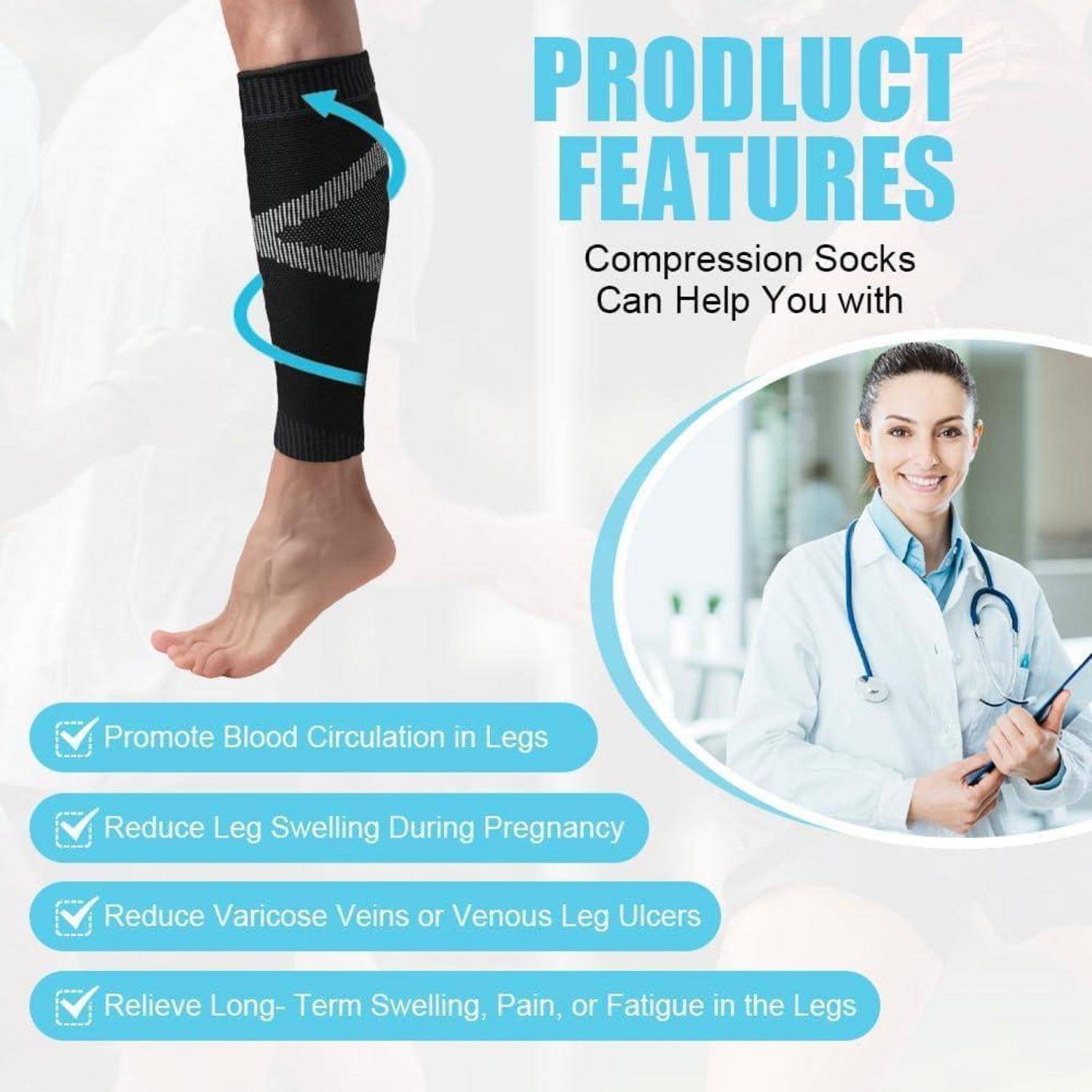 Kompression Wadenbandage 2 Stück Sport Stützstrümpfe Laufen 23-32mmHg