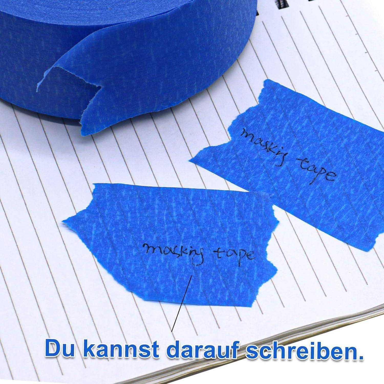 Blaues Klebeband auf einem Notizbuch mit dem Text 