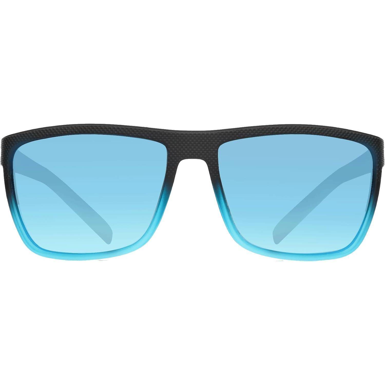 Schwarze Sonnenbrille mit türkisfarbenen Verlaufsgläsern.