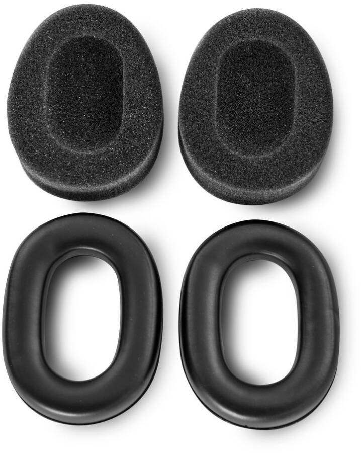 „Zwei Paar Ohrpolster-Ersätze, eines mit Schaumstoff und eines mit Leder, jeweils in ovaler Form, für Kopfhörer entwickelt.