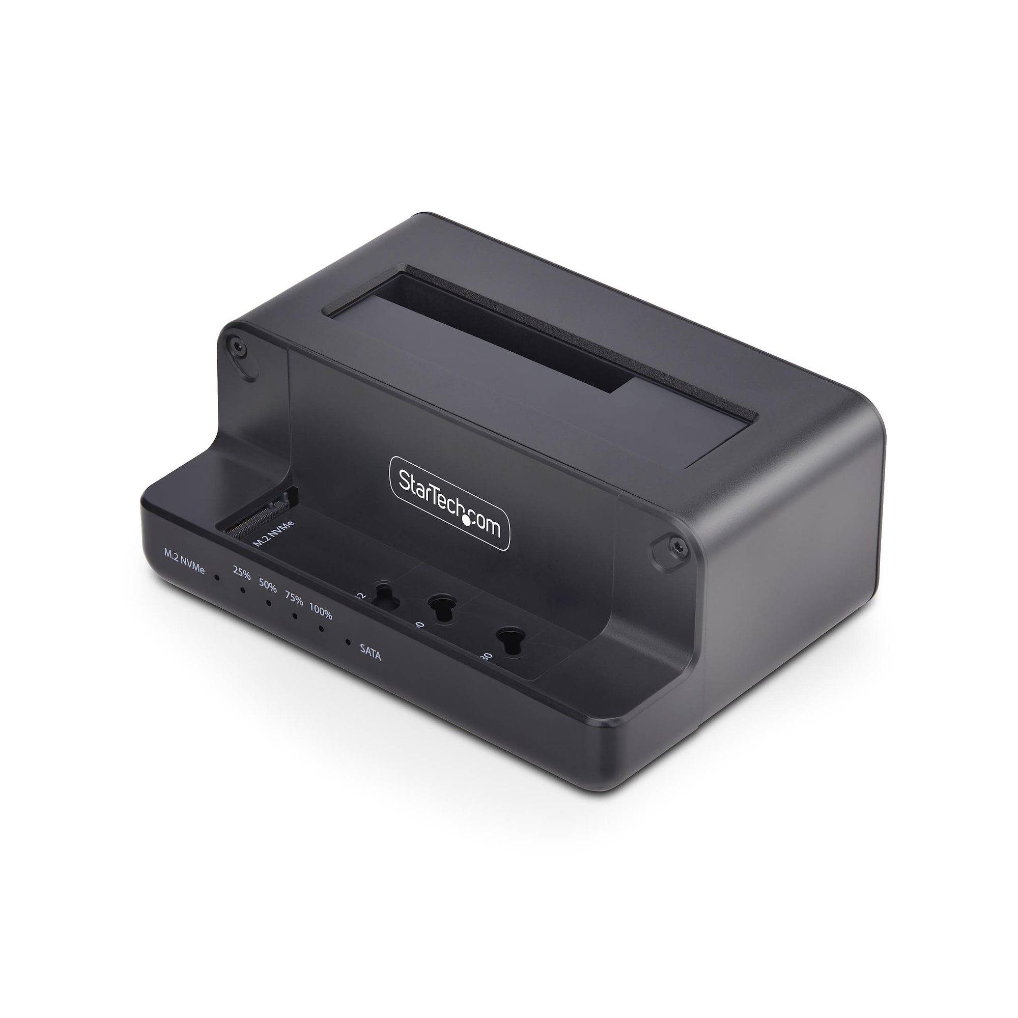 StarTech.com NVMe M.2 auf 2,5-3,5" SATA HDD Duplikator, Eigenstandiger Kloner, M2 NVMe, Dual-Bay SATA SSD Klonen&Docken, 27GB/min, NVMe zu