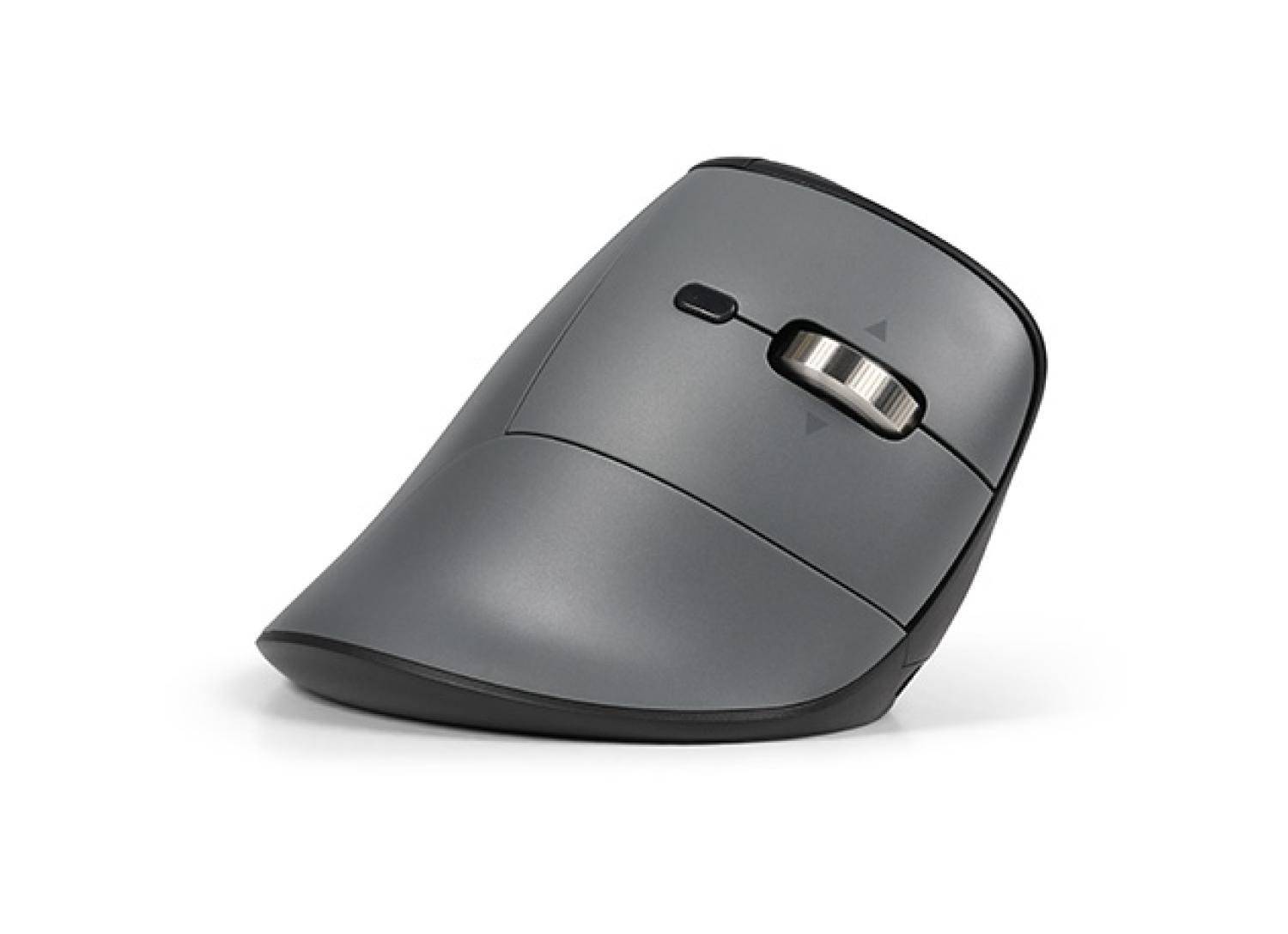 BakkerElkhuizen FastForward Pro mouse, rechts, Vertikale Ausführung, Optisch, RF Wireless + Bluetooth + USB Type-C, 5000 DPI, Schwarz, Grau