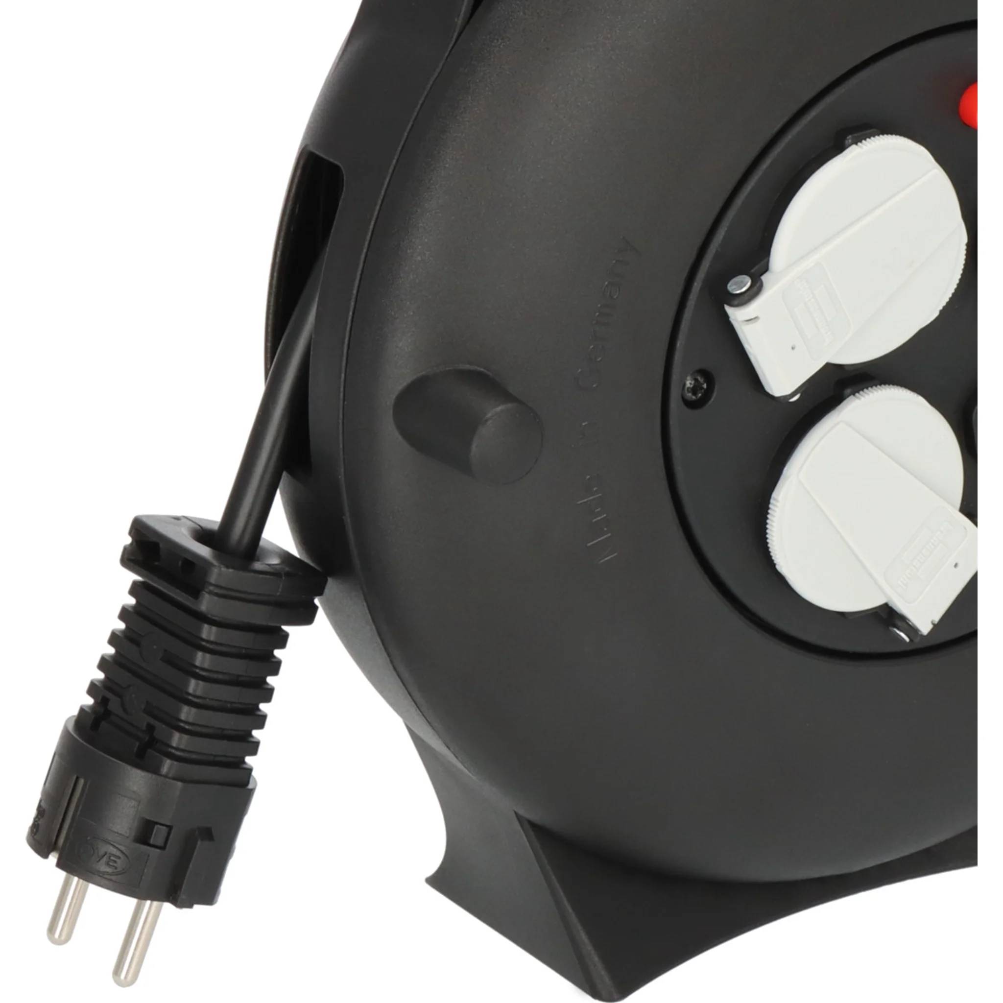 Brennenstuhl Vario Kabelbox, IP20, Mini-Kabeltrommel, schwarz/hellgrau mit 2x USB, 10m, 1 Stk.