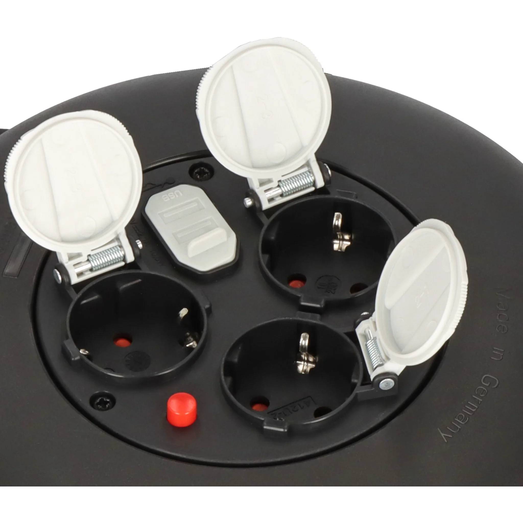 Brennenstuhl Vario Kabelbox, IP20, Mini-Kabeltrommel, schwarz/hellgrau mit 2x USB, 10m, 1 Stk.