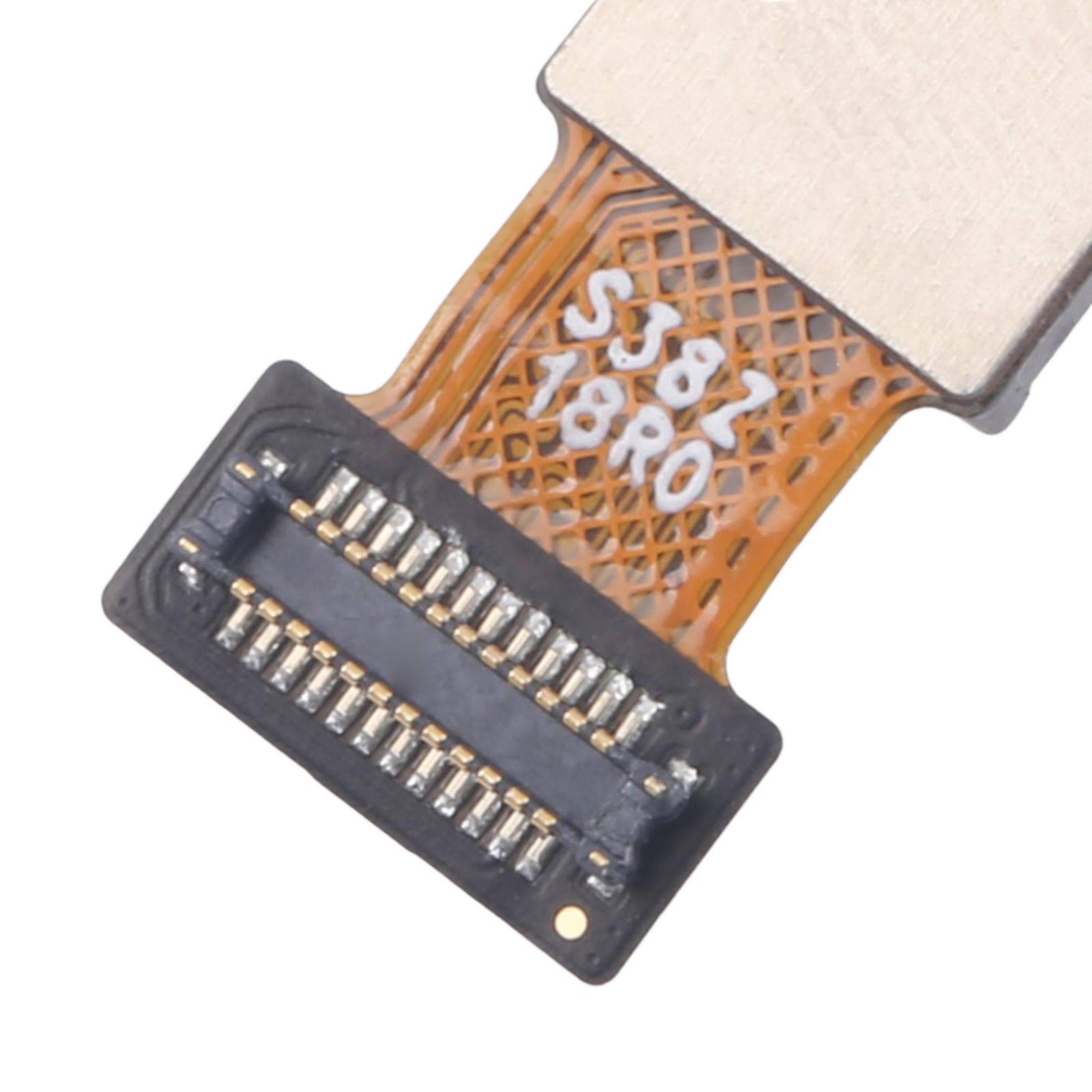 Eine Nahaufnahme eines elektronischen Flex-Kabelanschlusses mit 18 Pins, die komplexe Verdrahtung zeigt und mit ‚S387 18R06' beschriftet ist.