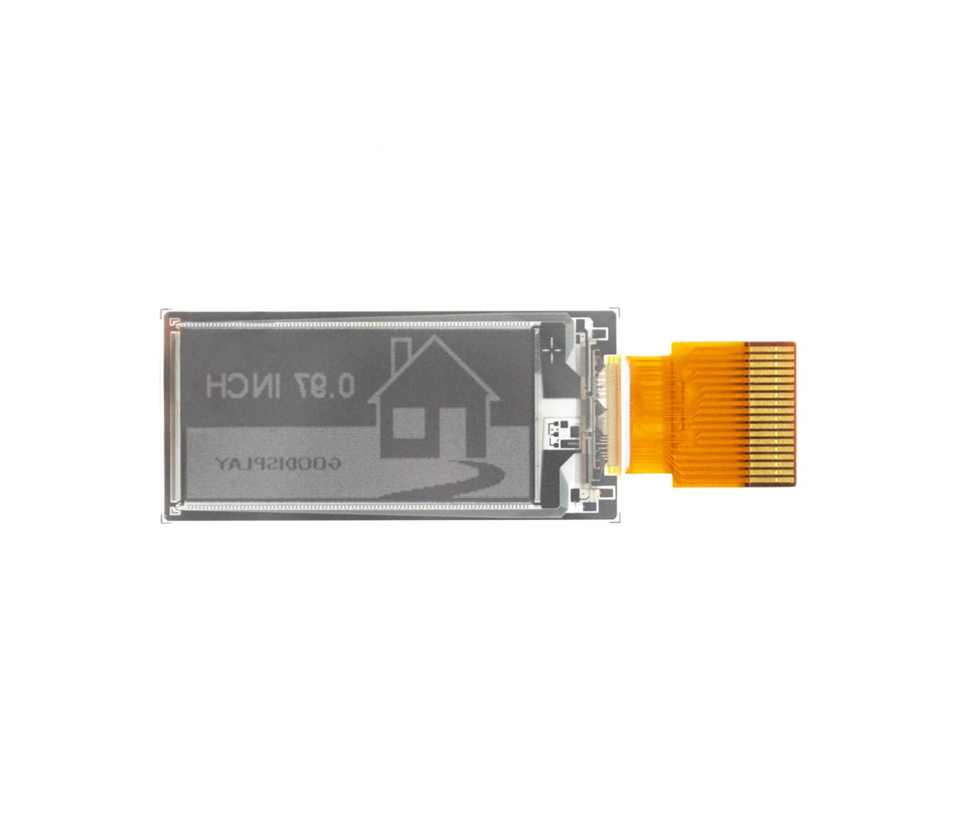 0,97 Zoll gutes Display E-Paper-Modul mit Startseiten-Symbol, verbunden mit einem flexiblen Flachbandkabel, geeignet für stromsparende Anwendungen.