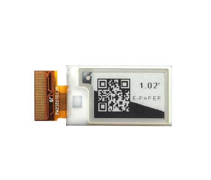 E-Paper-Display mit einem QR-Code und dem Text '1.02
