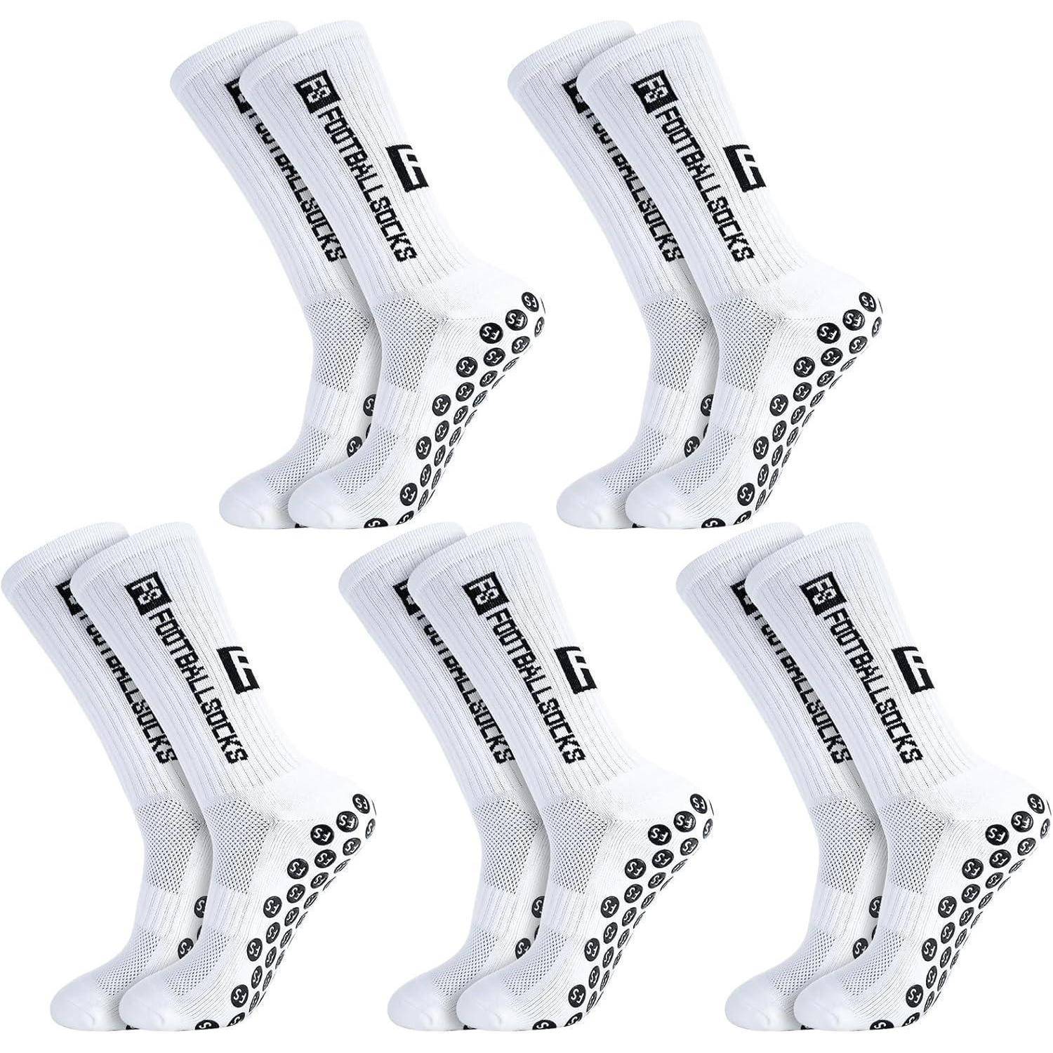 Sechs Paare weiße Sportsocken mit Griffsohlen, mit dem Aufdruck 